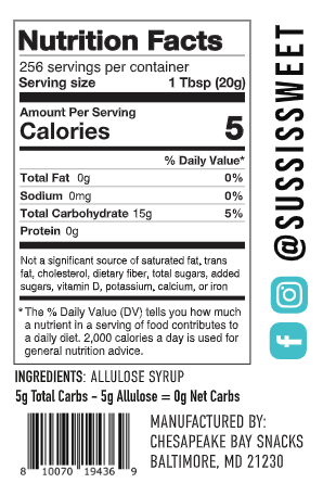 Süss Allulose Syrup, One Gallon