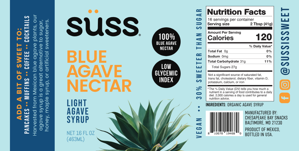 Süss Blue Agave Nectar, Light Colored, Pint