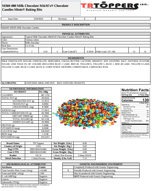 M&Ms Mini Baking Bits, 8 Lb Box