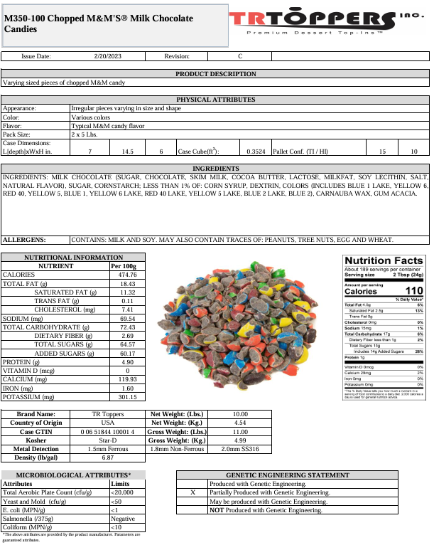 M&Ms, Chopped, 10 Lb Box