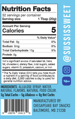 Süss Sugar Free Blueberry Syrup, 16 Fl Oz, Sweetened with Allulose