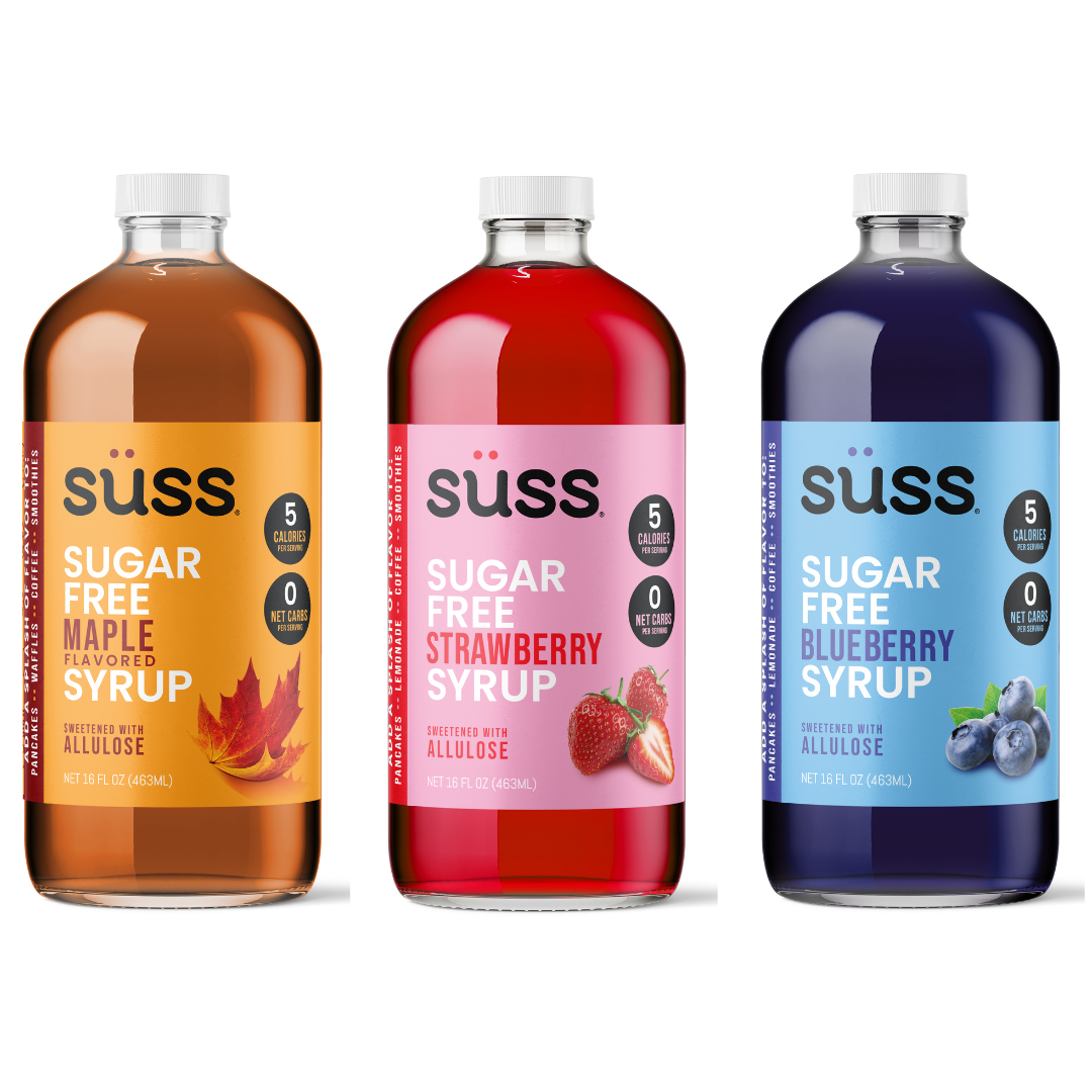 Süss Sugar Free Allulose Syrup, Three Flavor Variety Pack, 48 Fl Oz Total